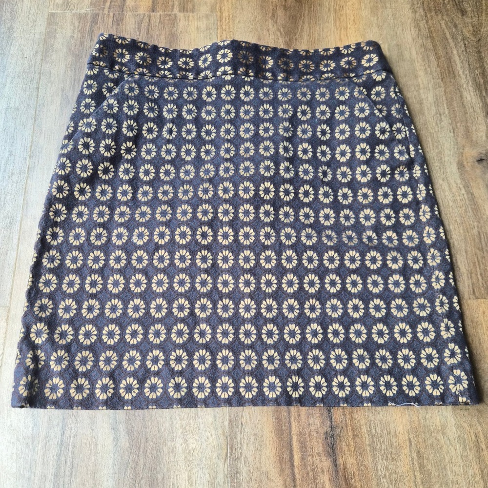 Loft Petite Floral Jacquard Mini Skirt Navy Blue Gold A-Line Pockets 4P Preppy